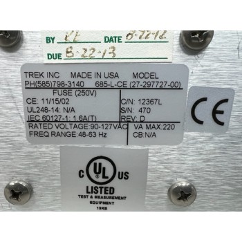 Novellus 27-297727-00 TREK 685-L-CE BI-POLAR Wafer Clamp Generator